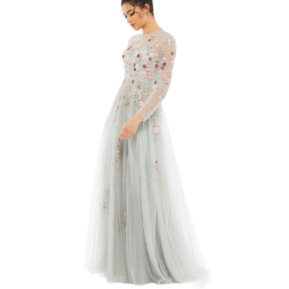 NWOT Mac Duggal Illusion High Neck Long Sleeve A Line Dress 11241 - Picture 4 of 9